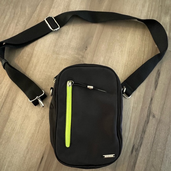 Amiani Handbags - Black Crossbody Bag with Neon Green Accent